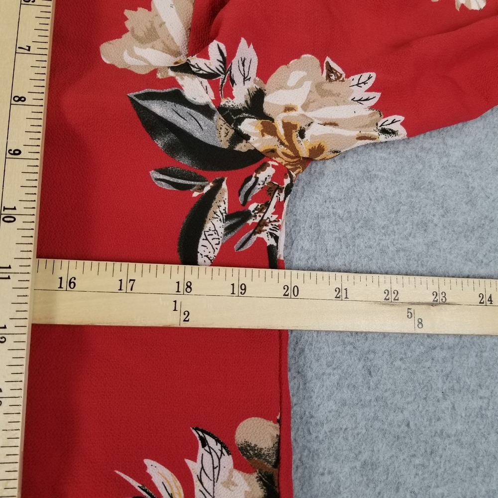 SHEIN Blouse Women M Medium Red Floral Tie Neck Long Sleeve Romantic Cottage Top - Picture 10 of 10